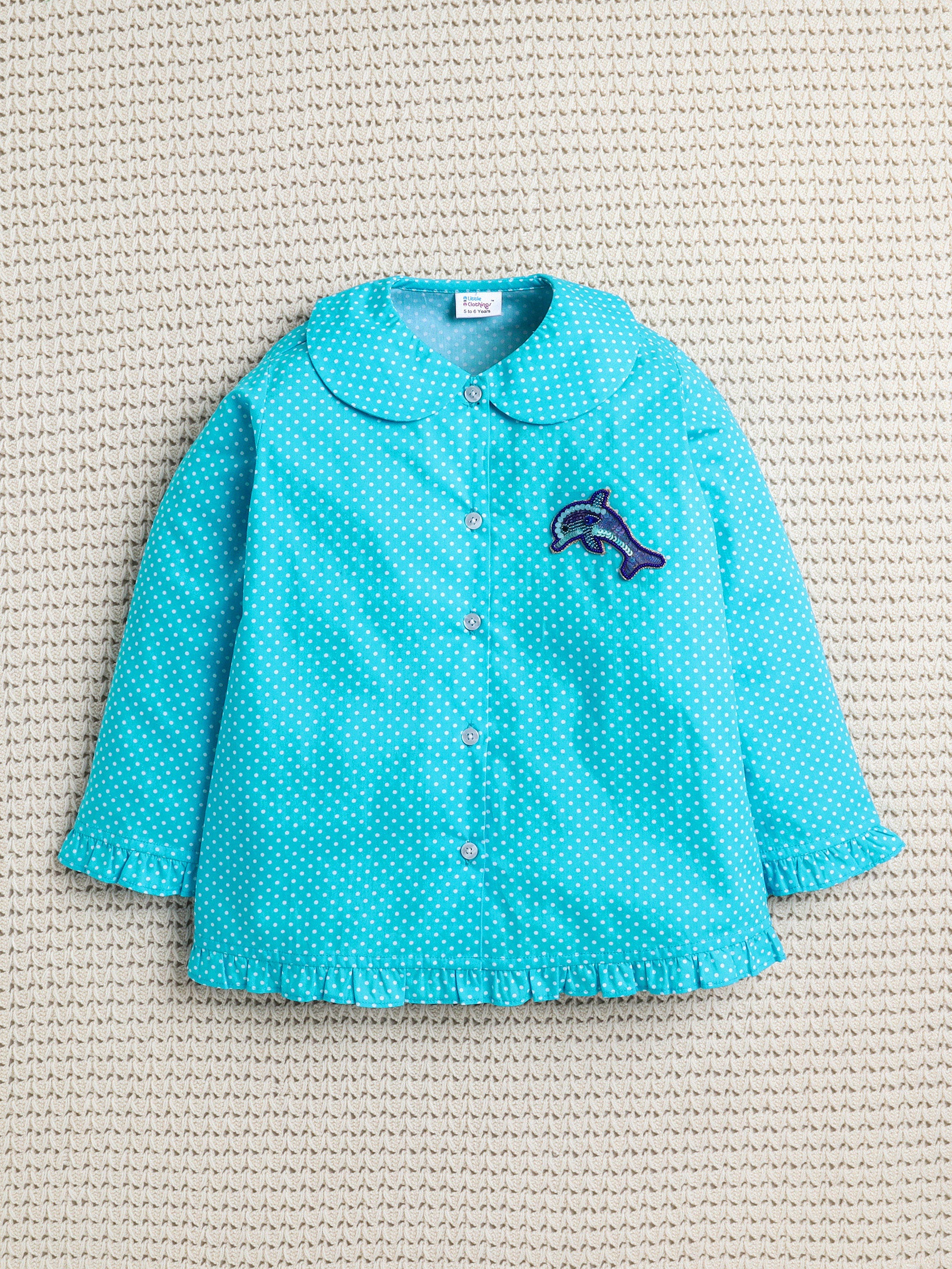 Blue Polka Dots Dolphin Patch PJ Set