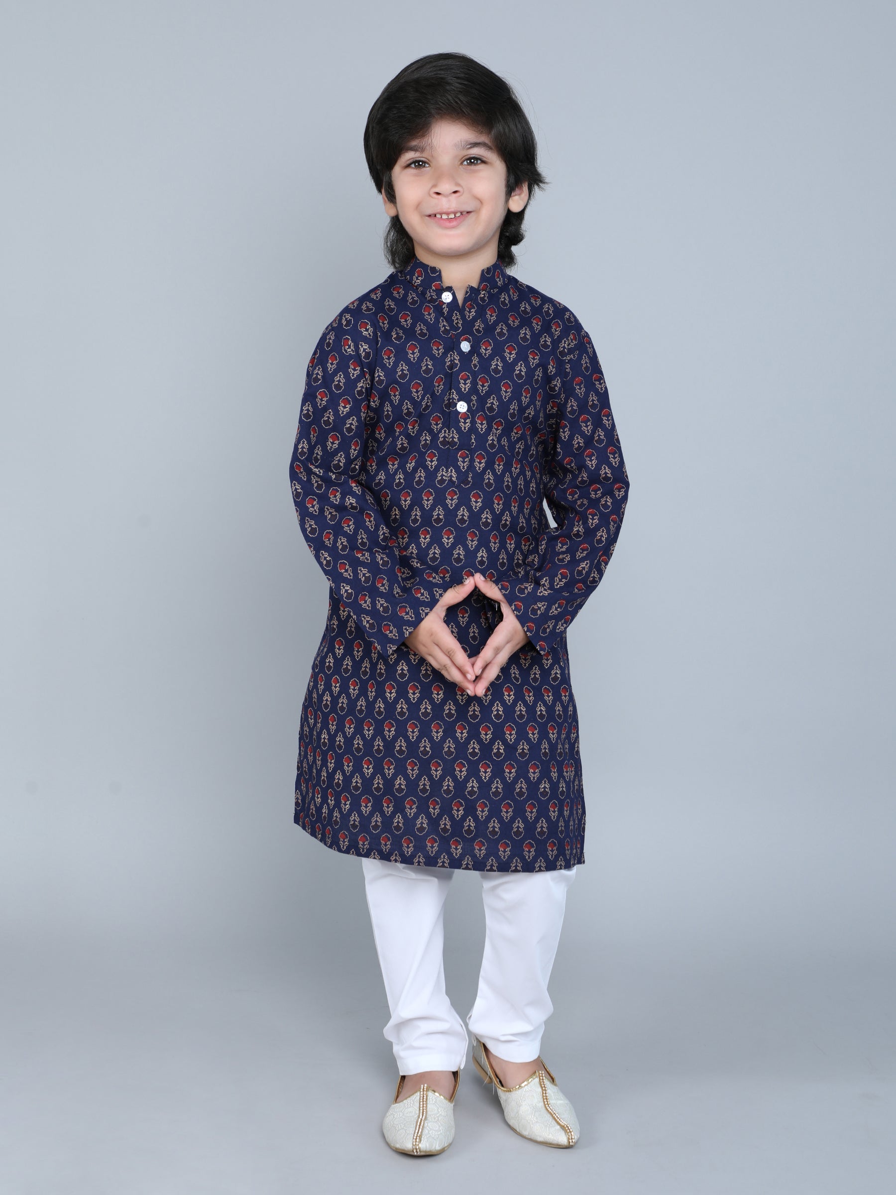 Hand Block Print Kurta Set - Navy Blue