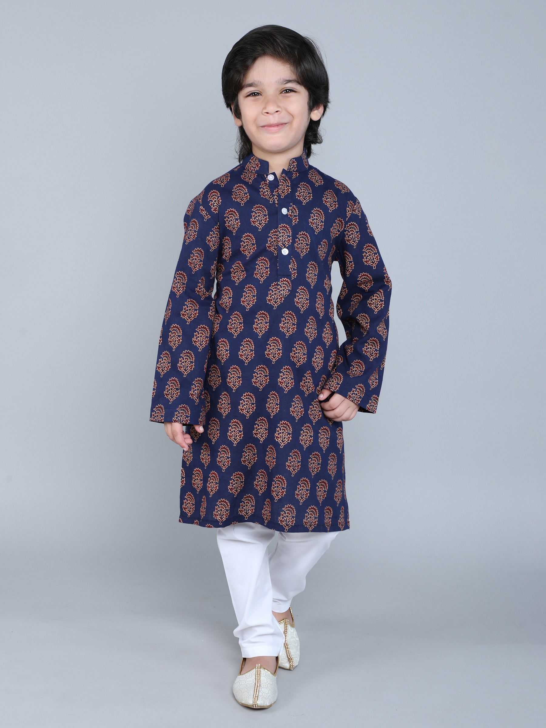 Hand Block Print Kurta Set - Navy Blue