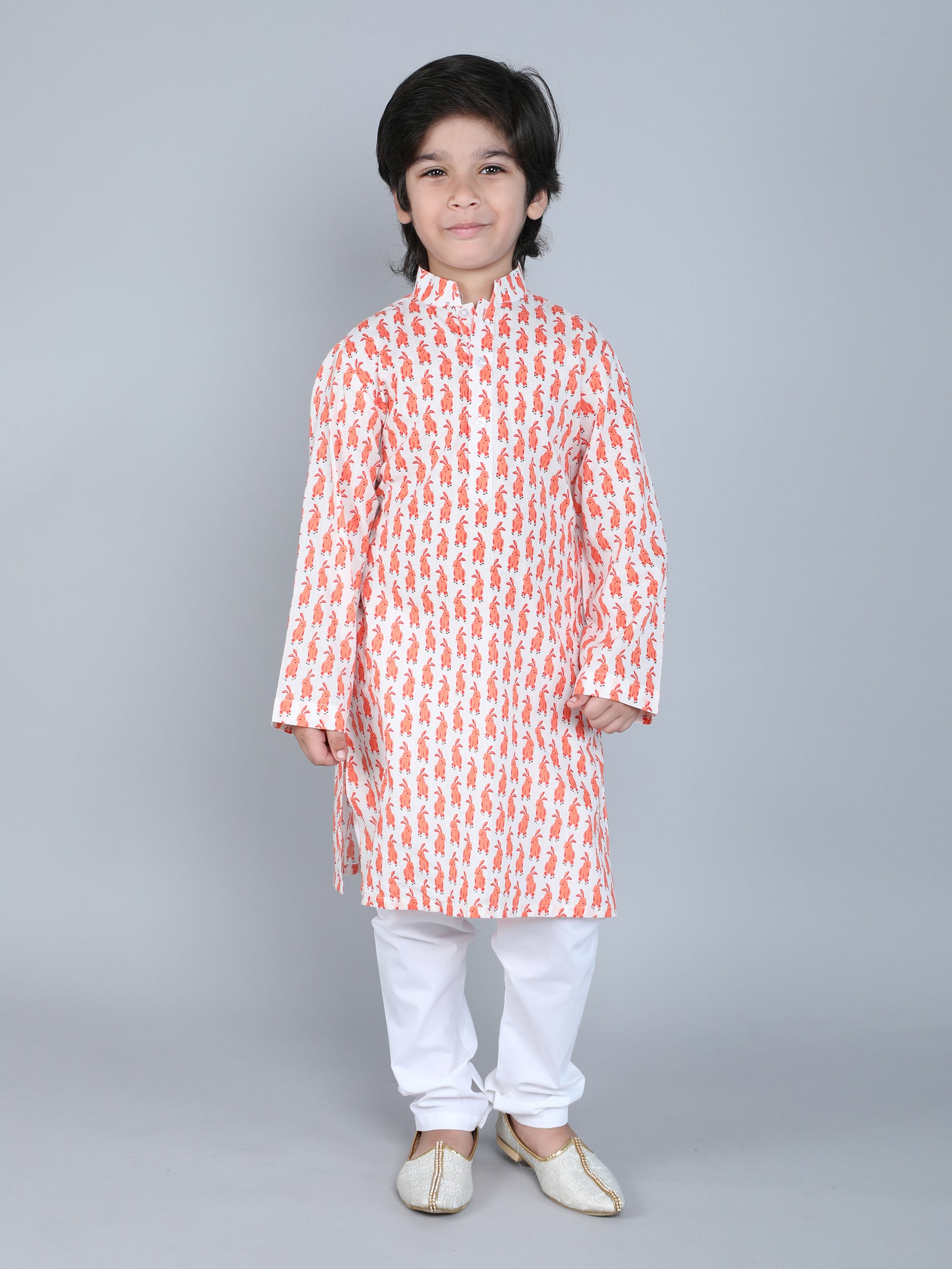 Hand Block Print Kurta Set - Off White