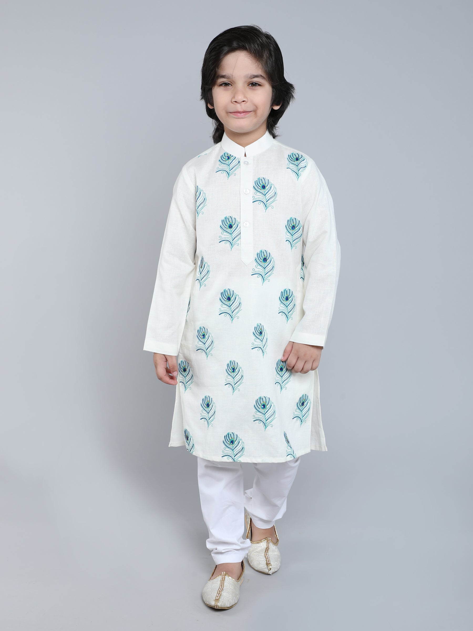 Ivory Embroidered Peacock Feather Kurta Set