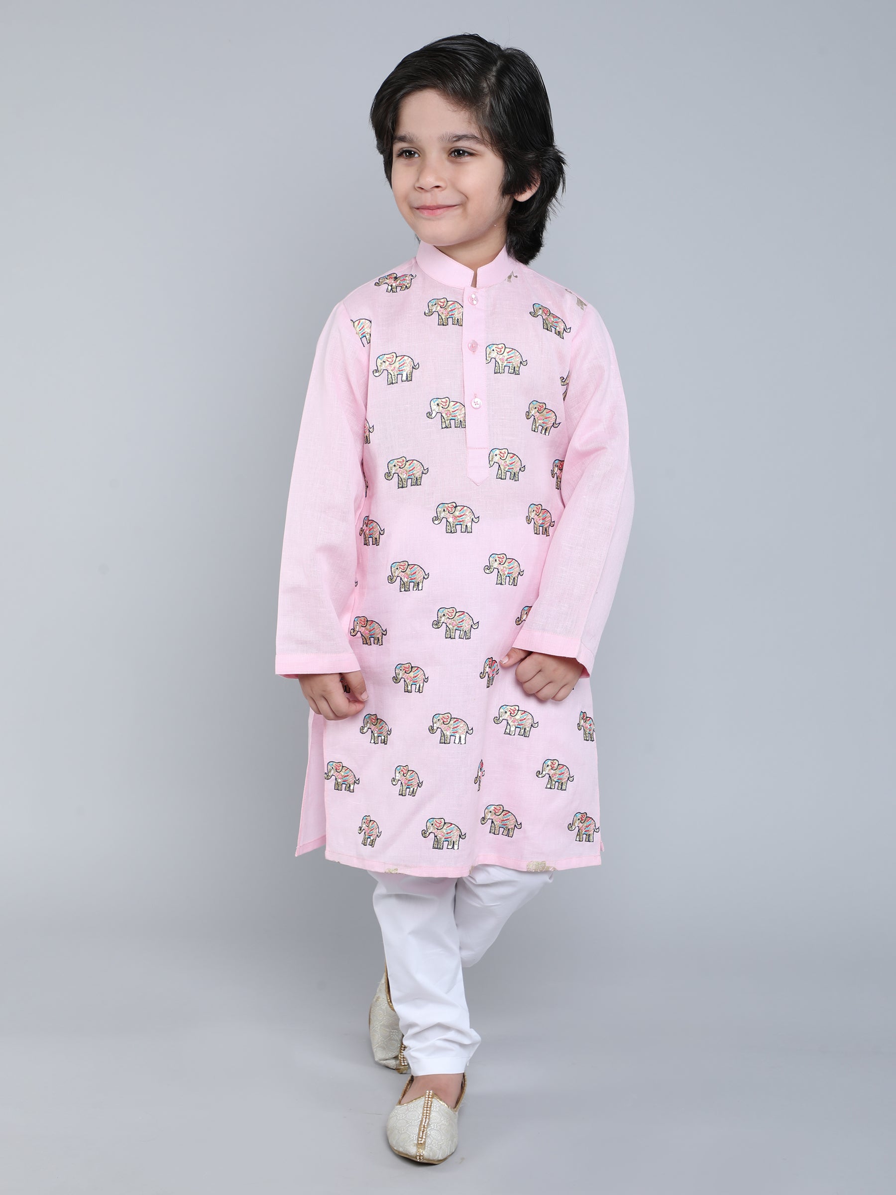 Pastel Pink Embroidered Elephant Kurta Set