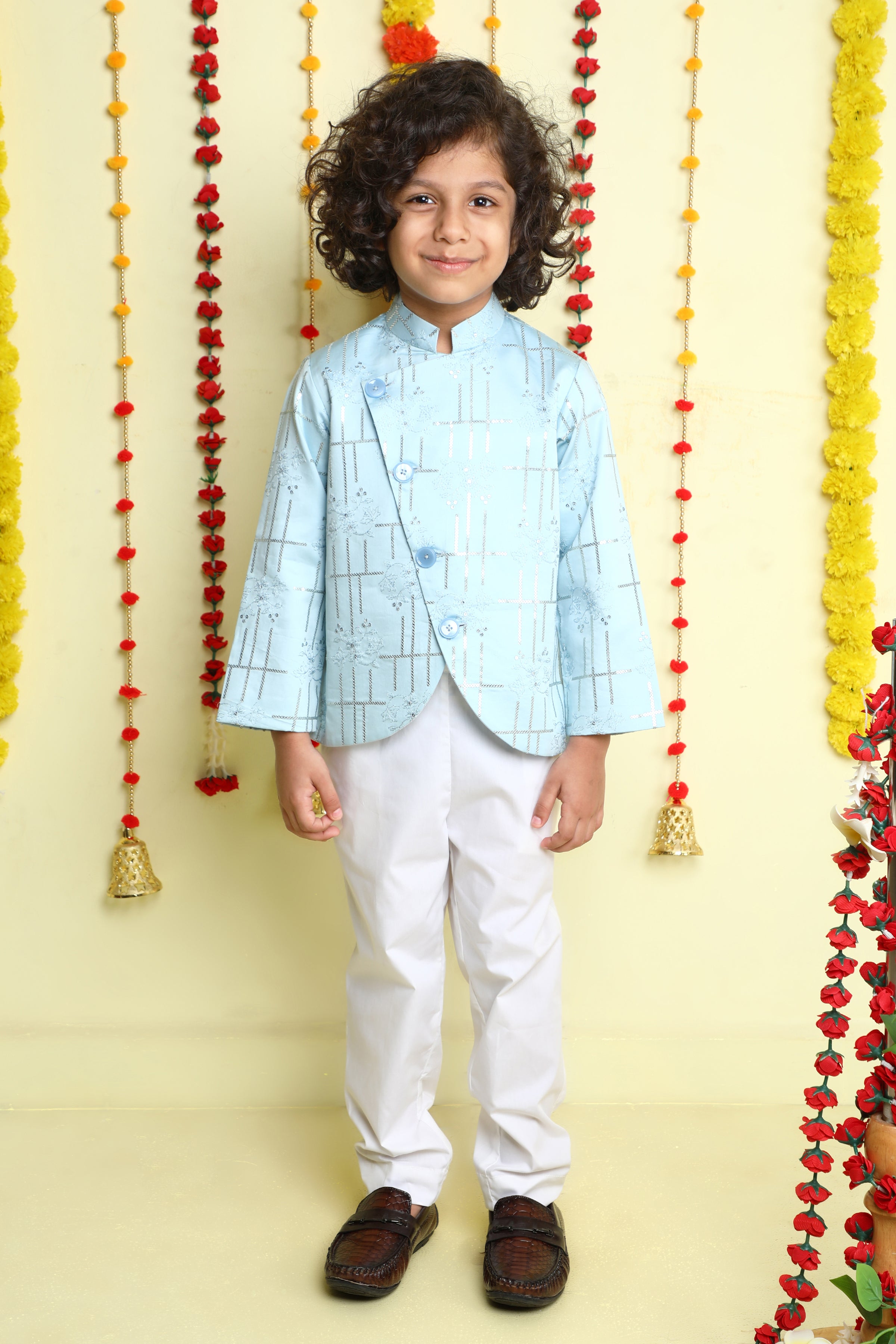 Sky Blue Sequined Asymmetric Kurta Pant Set