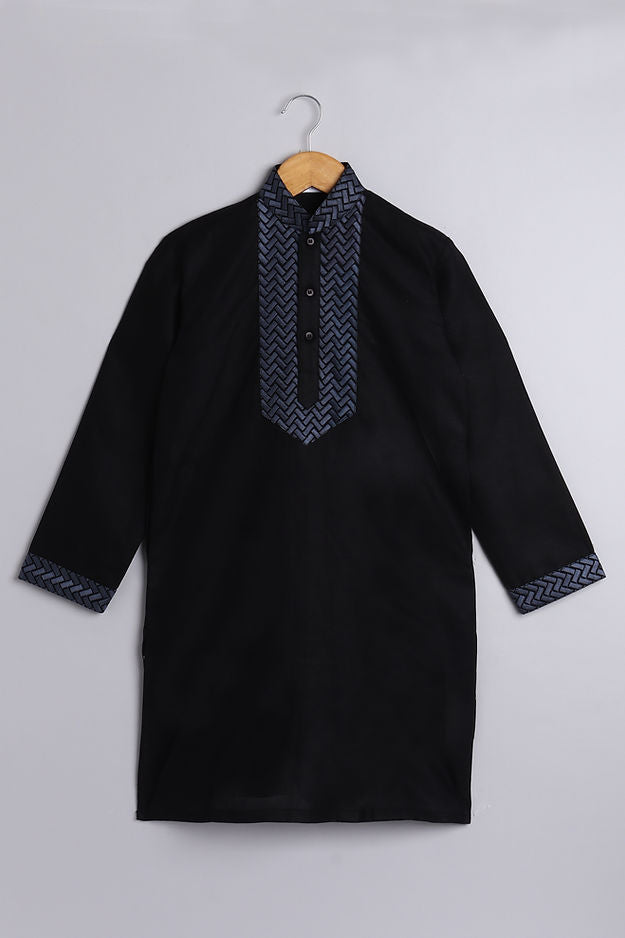 Pure Linen black colour embroidered Kurta Set