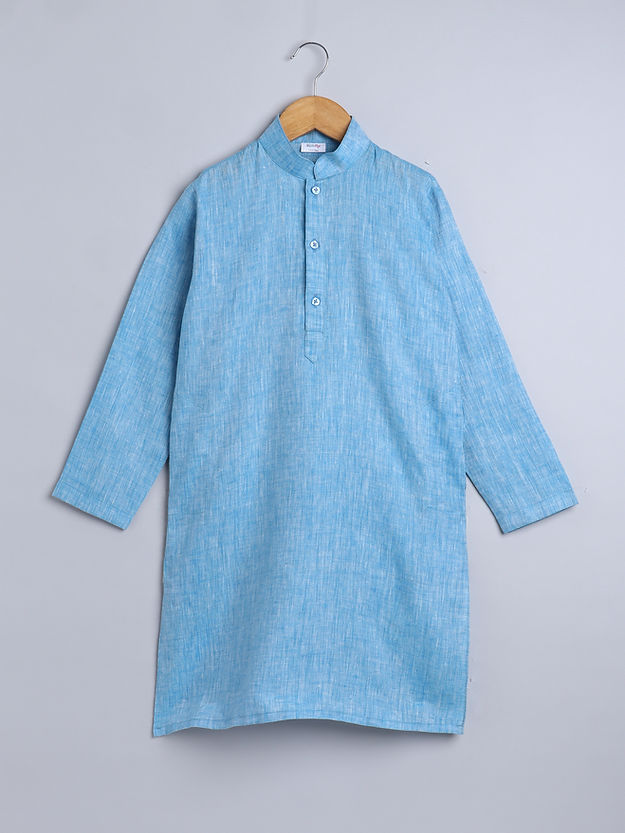 Pure Linen plain Kurta Set - Blue