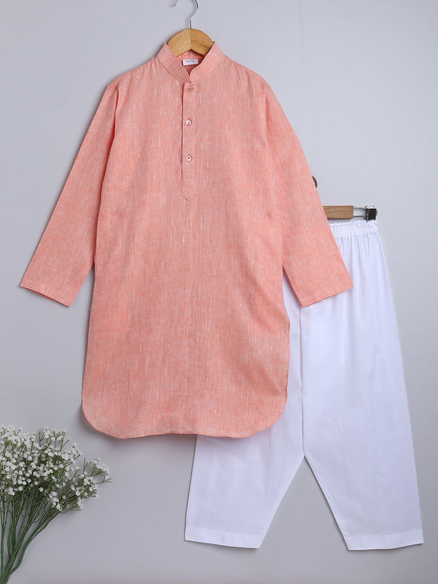Pure Line plain Kurta Set - Peach