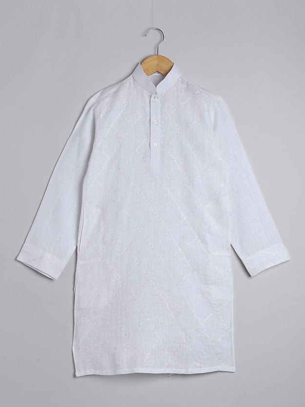 Pure Linen White colour - hand embroidery - kurta set