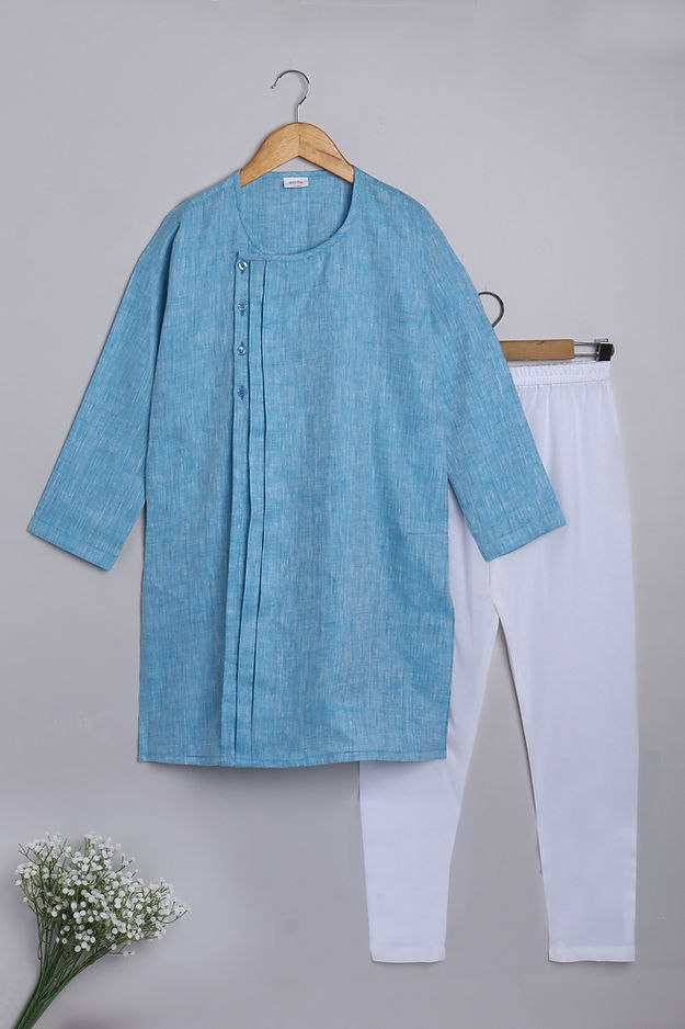 Pure Linen Blue Kurta Set