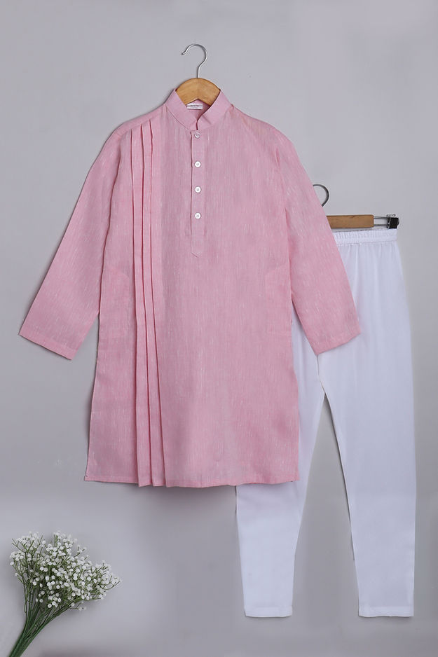 Pure Linen Pink Kurta Set