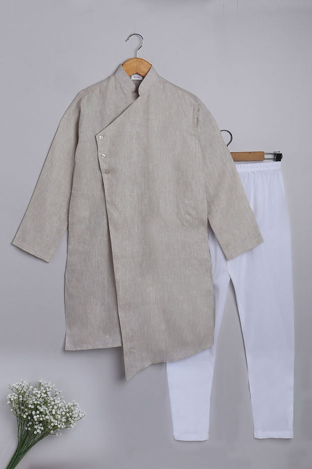Pure Linen Beige kurta set