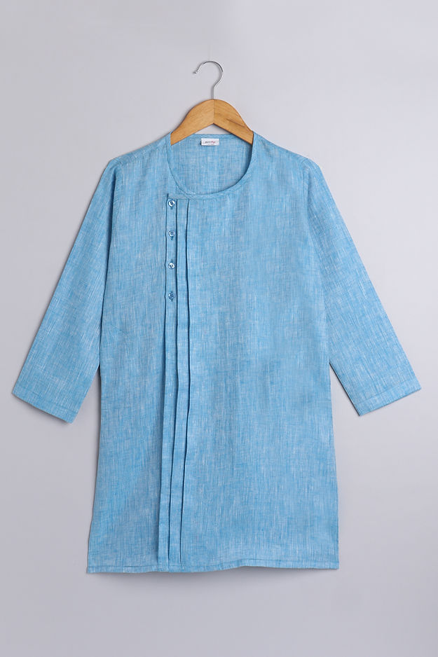 Pure Linen Blue Kurta Set