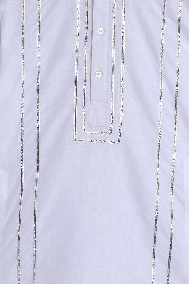 Pure Linen white colour- silver lace work- kurta set