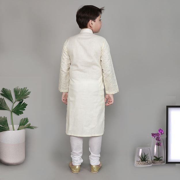 Pure Linen Off White colour -self colour sequins embroidery -kurta set