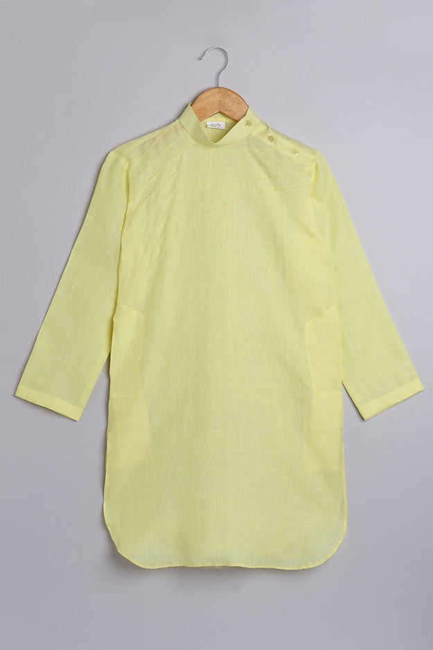 Pure Linen lemon yellow color Kurta set